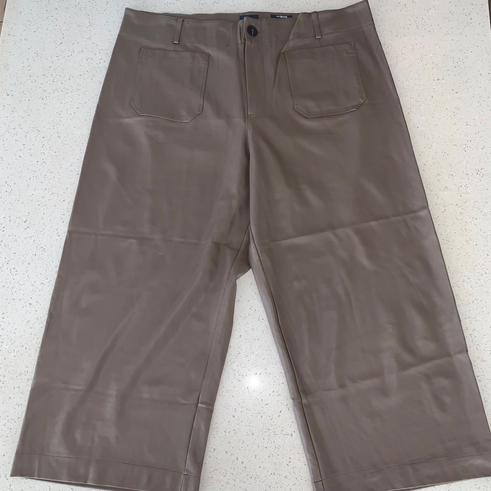Maeve Anthropologie The Colette Faux Leather Wide Leg Crop Pants Taupe Brown 22W